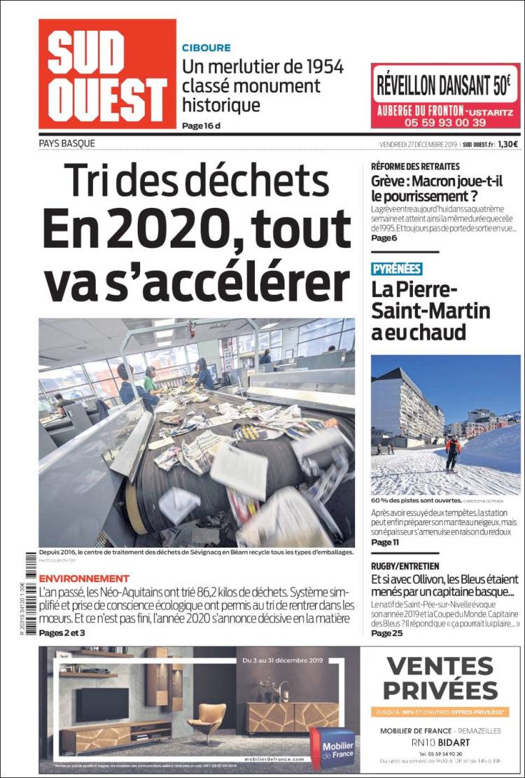 Portada de Sud Ouest (Francia)