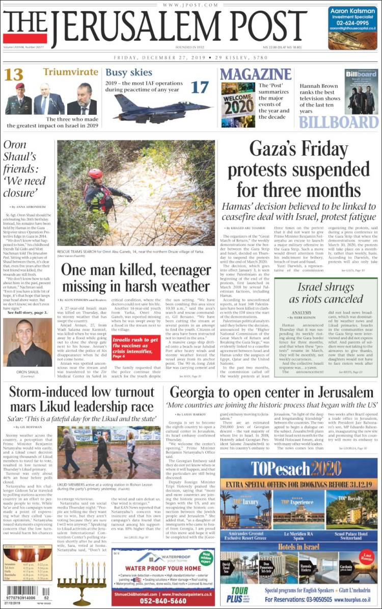 Portada de The Jerusalem Post (Israel)