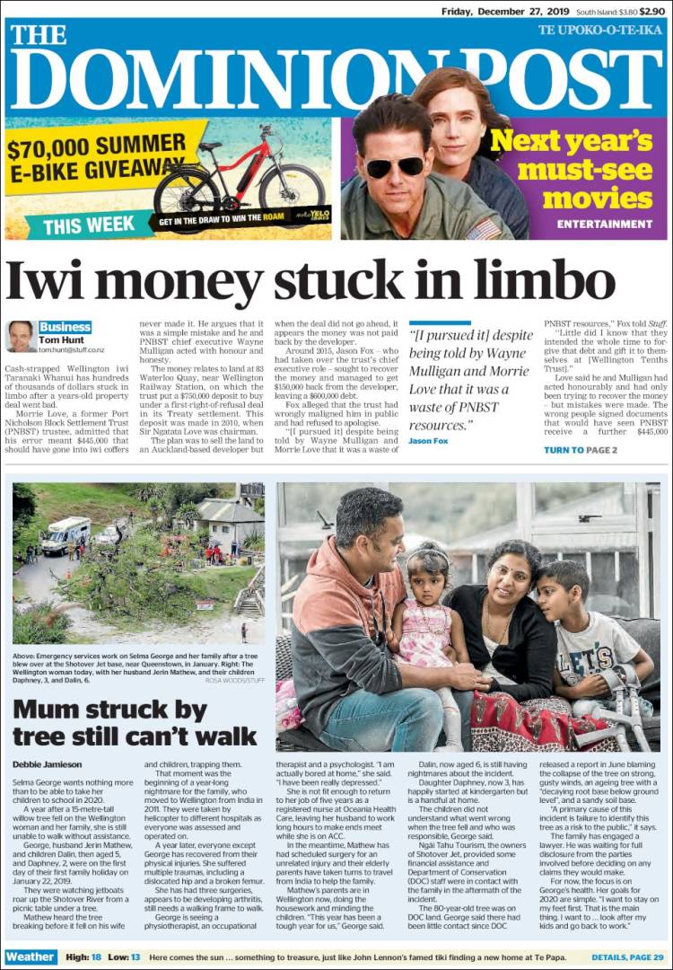 Portada de The Dominion Post (Nueva Zelanda)