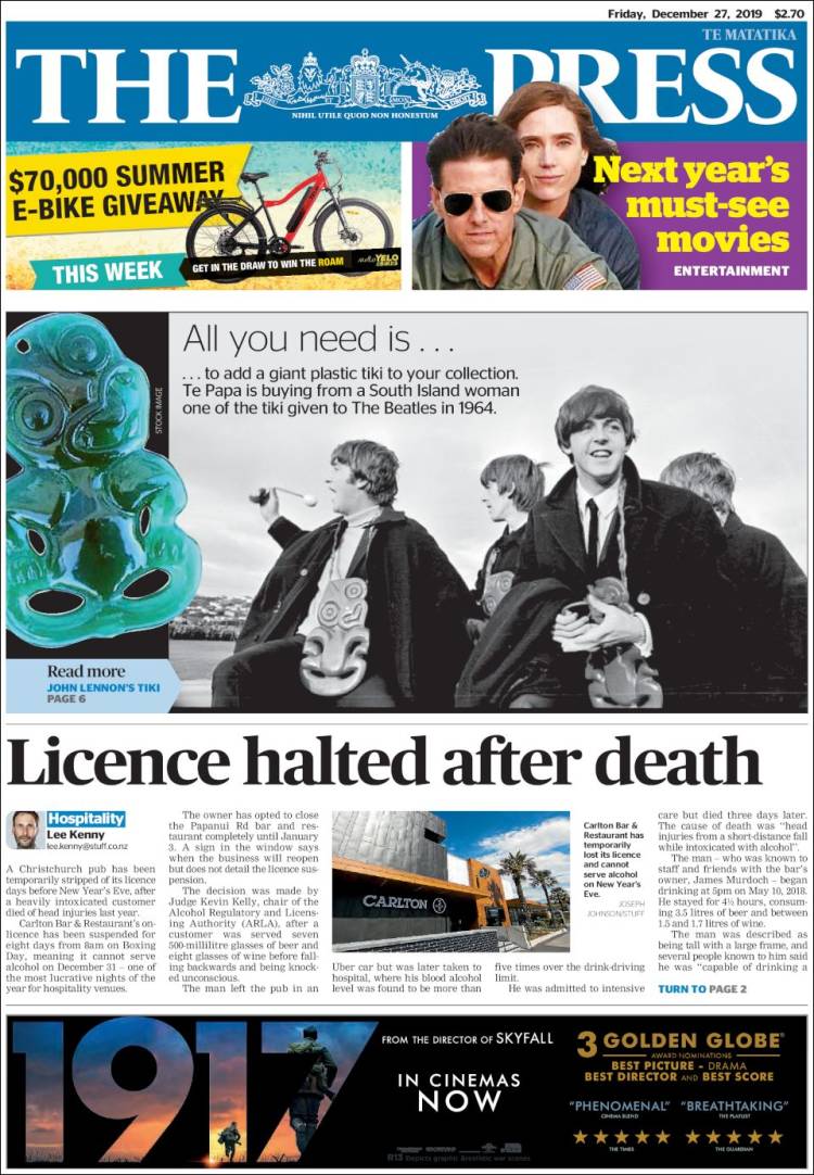 Portada de The Press (Nueva Zelanda)