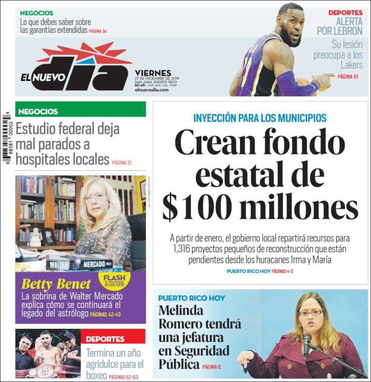 Portada de El Nuevo Día (Puerto Rico)