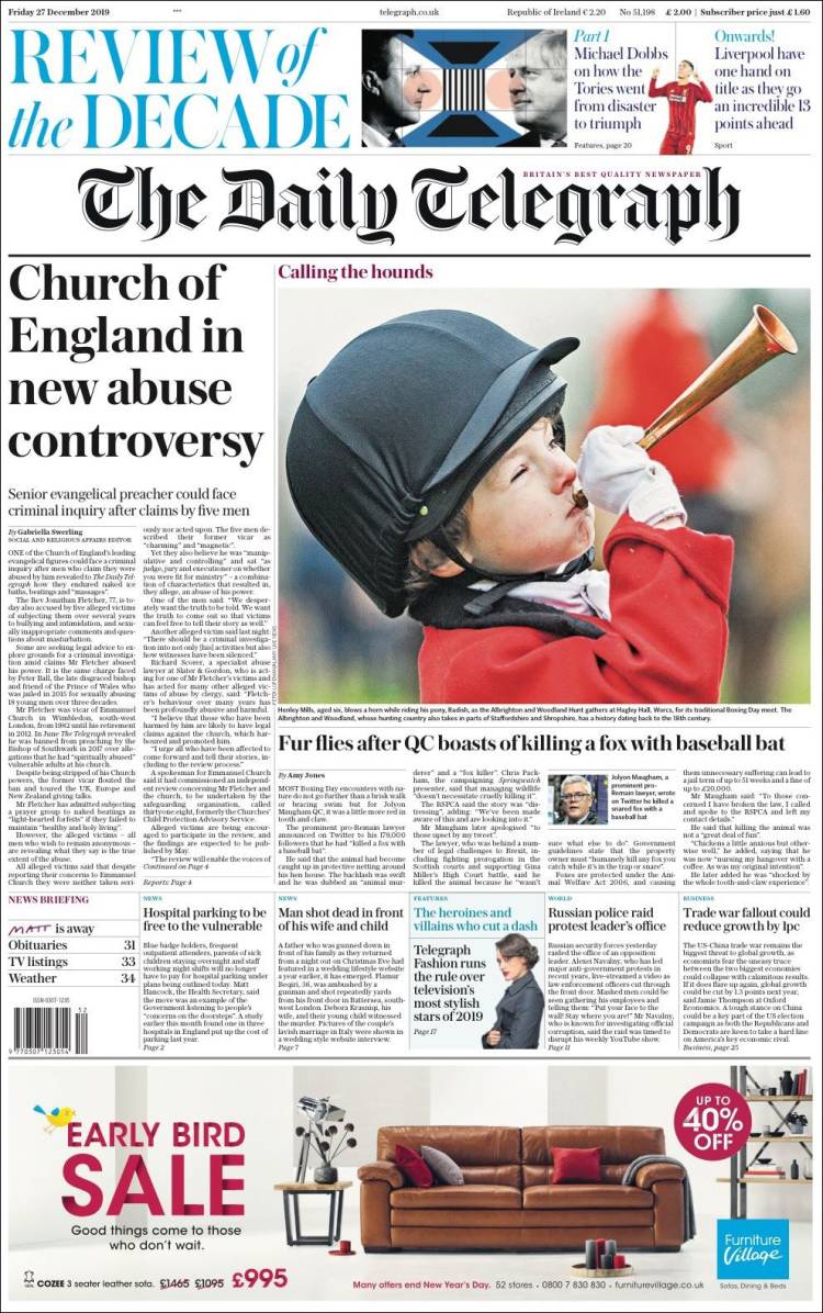 Portada de Daily Telegraph (Reino Unido)