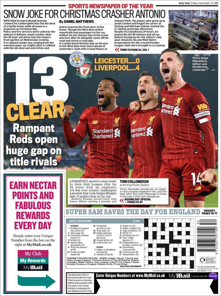 Portada de Daily Mail Sport (Reino Unido)