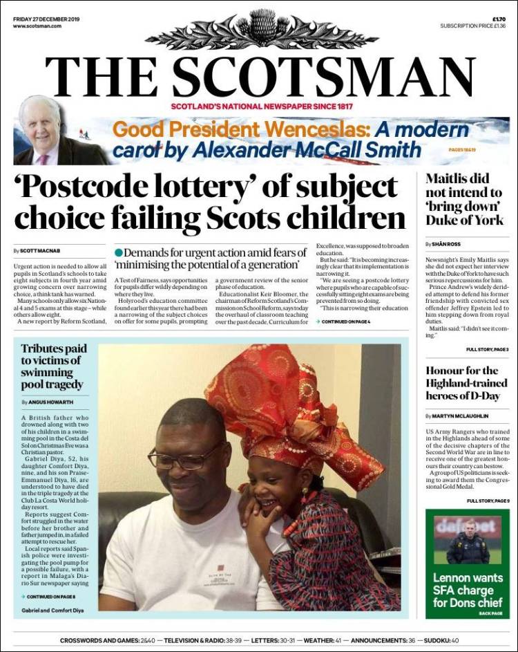 Portada de The Scotsman (Reino Unido)