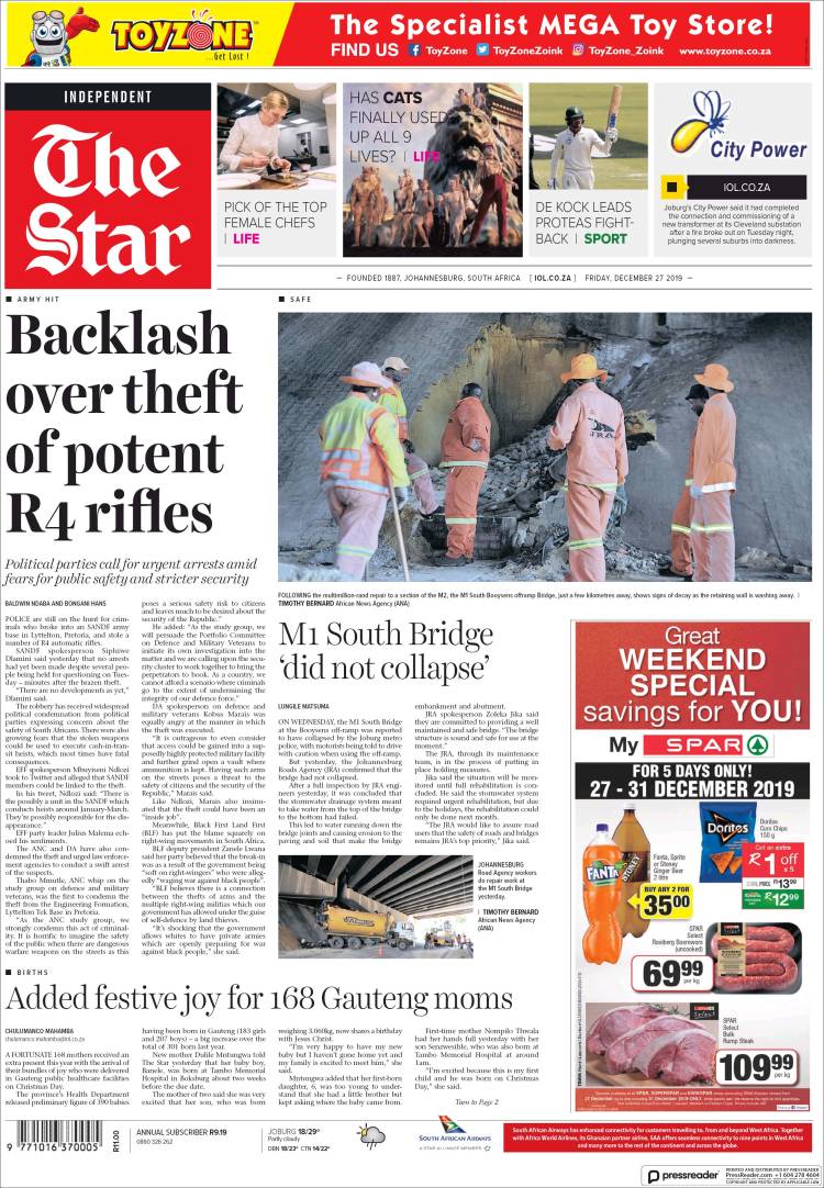 Portada de The Star (Sud&aacute;frica)