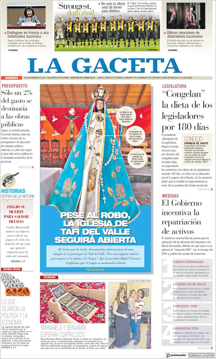 Portada de La Gaceta (Argentina)