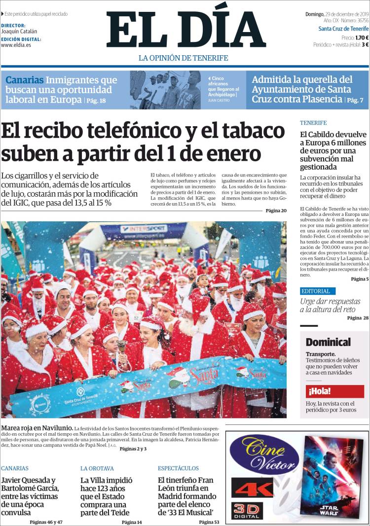 Portada de El Día (Espa&ntilde;a)