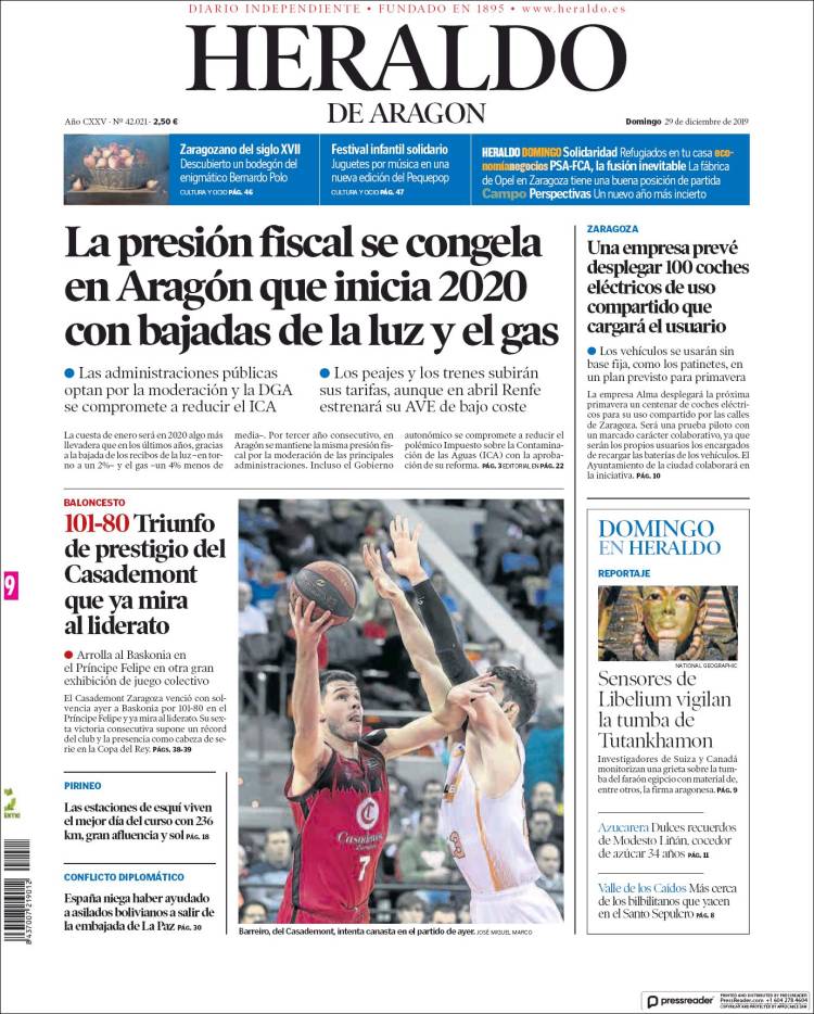 Portada de Heraldo de Aragón (Espa&ntilde;a)