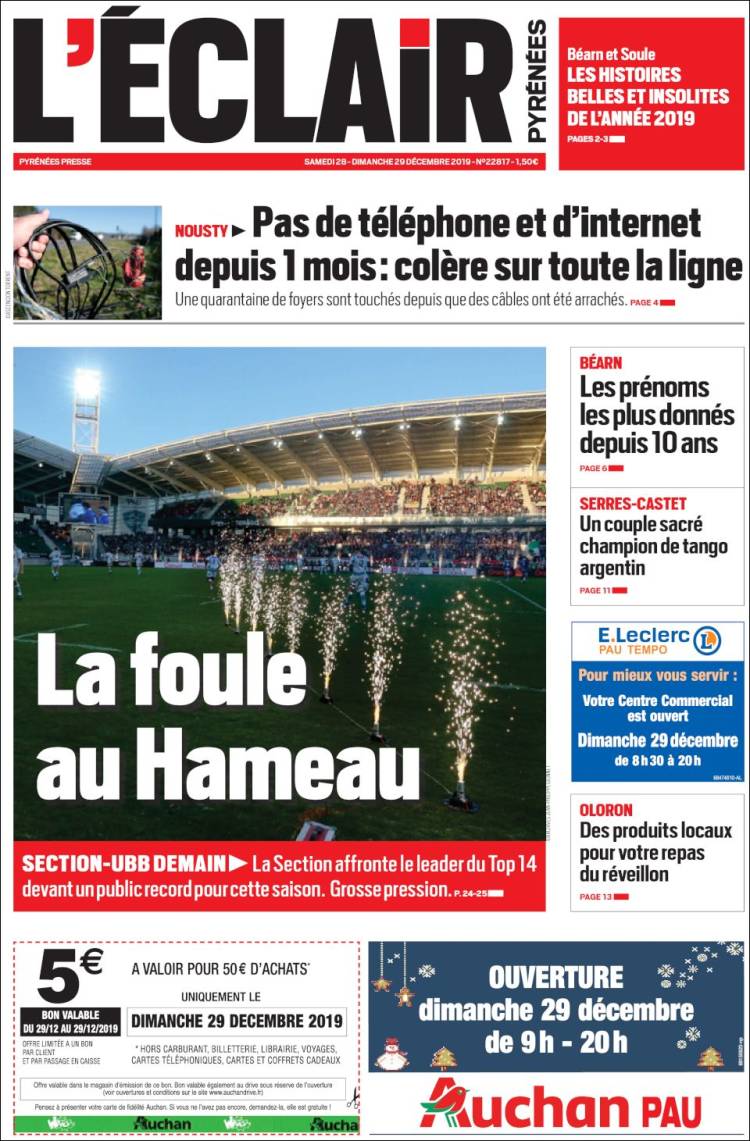 Portada de L'Eclair des Pyrénées (Francia)