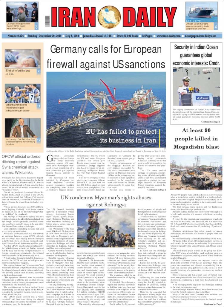 Portada de Iran Daily (Ir&aacute;n)