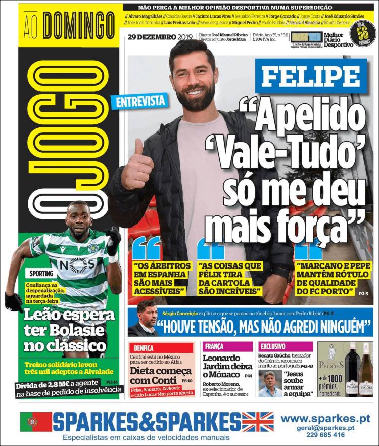 Portada de O Jogo (Portugal)