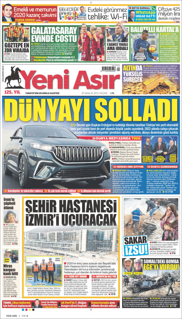 Portada de Yeni Asır (Turqu&iacute;a)