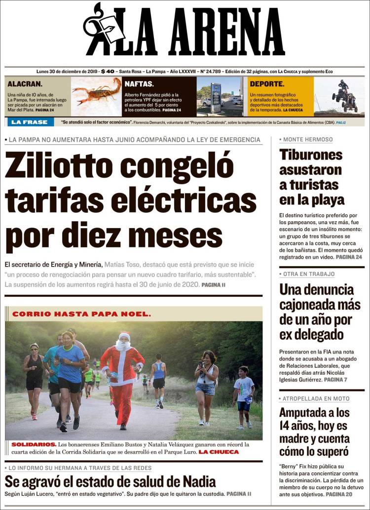 Portada de Diario La Arena (Argentina)