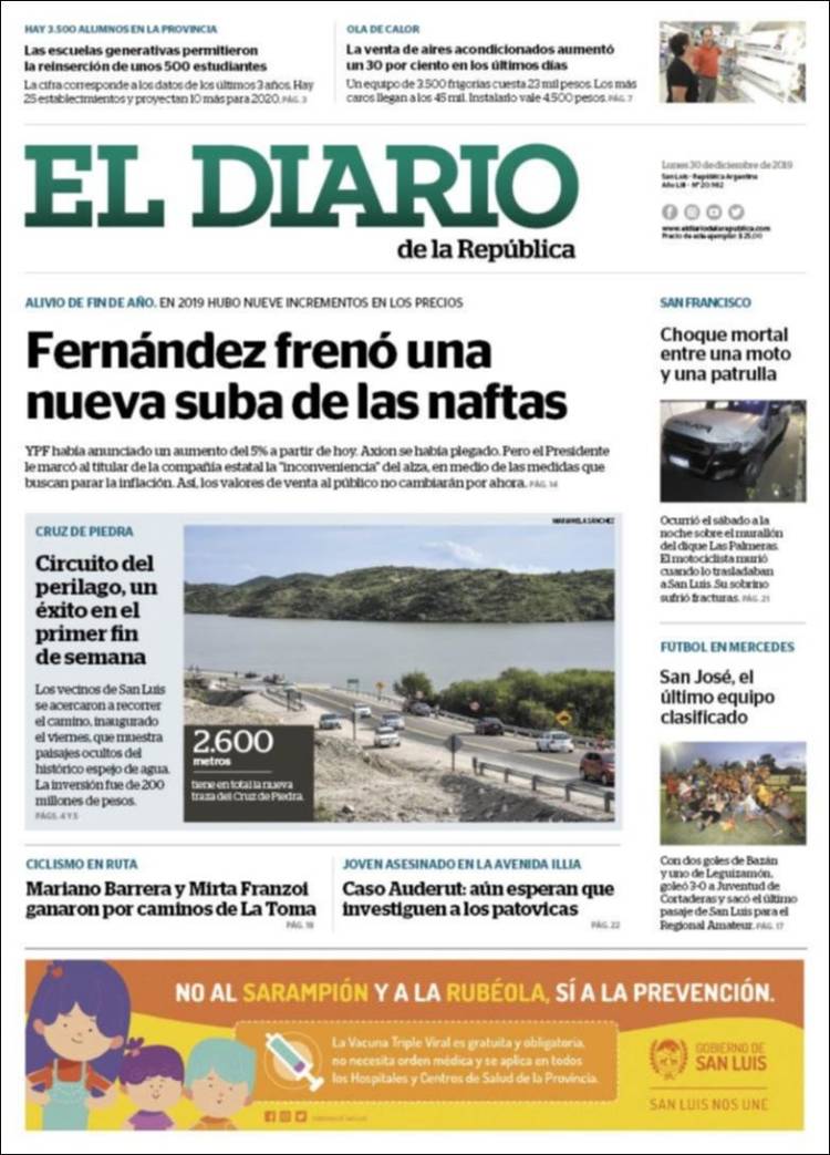 Portada de Diario de la República (Argentina)