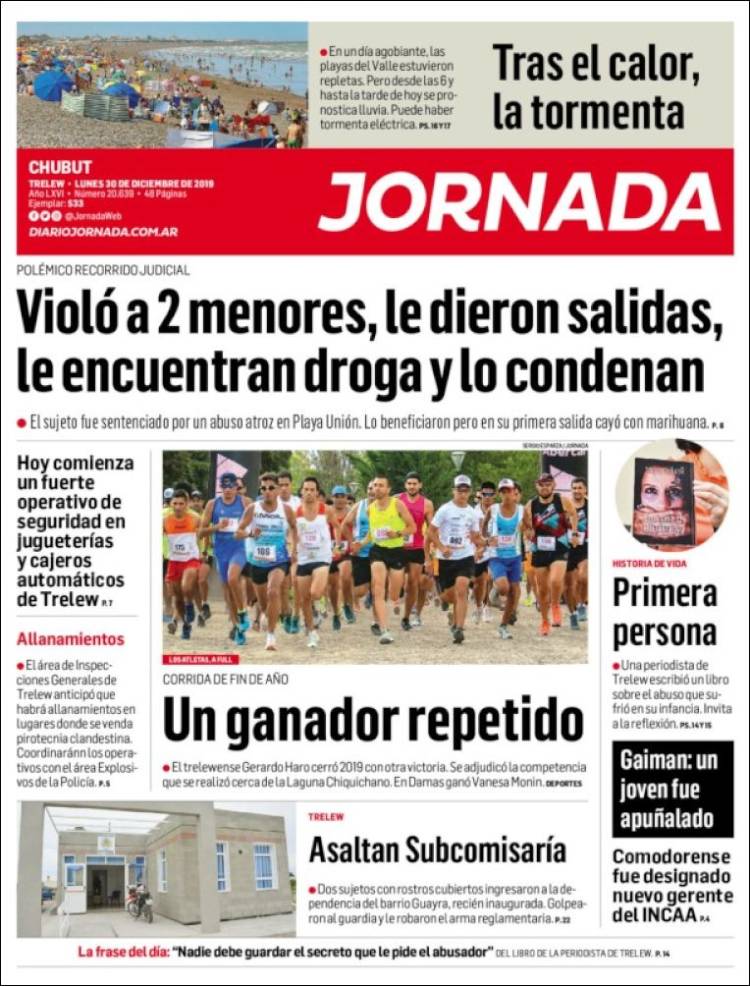 Portada de Diario Jornada en la Patagonia (Argentina)