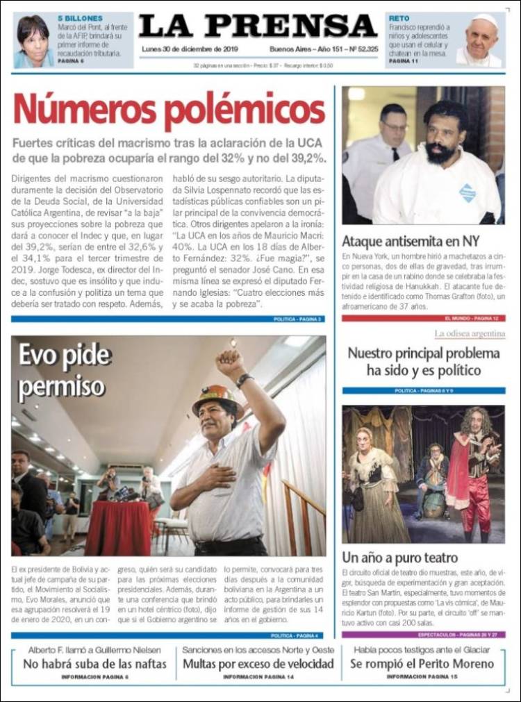 Portada de La Prensa (Argentina)