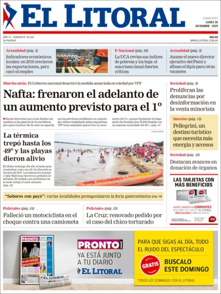 Portada de El Litoral Corrientes (Argentina)