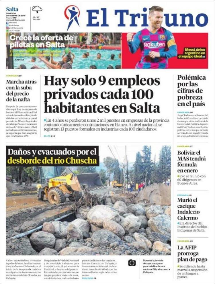 Portada de El Tribuno - Salta (Argentina)