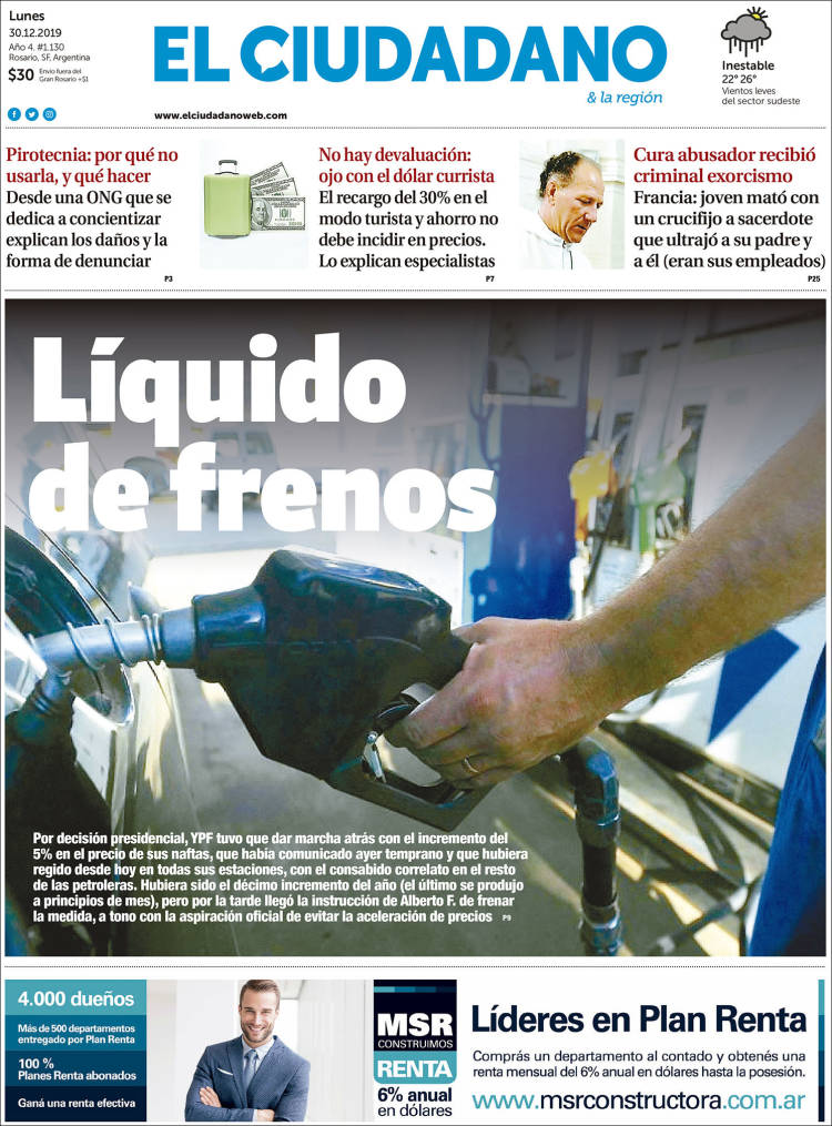 Portada de Diario El Ciudadano (Argentina)