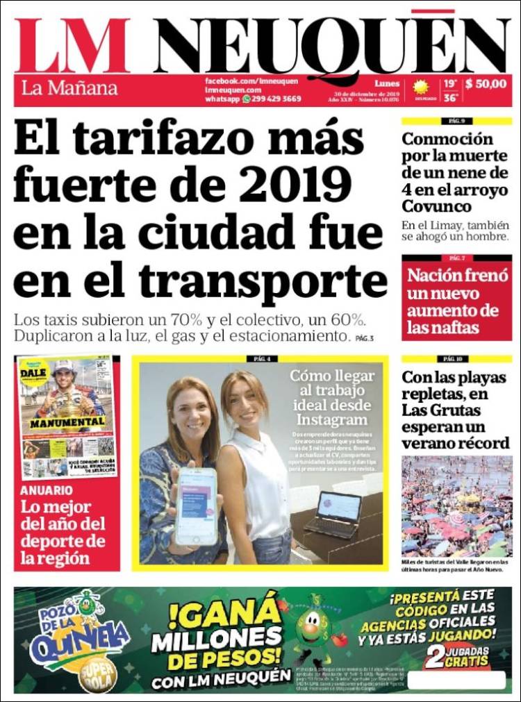 Portada de La Mañanade Neuquén (Argentina)