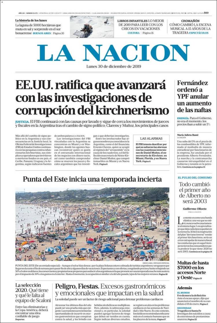 Portada de La Nación (Argentina)