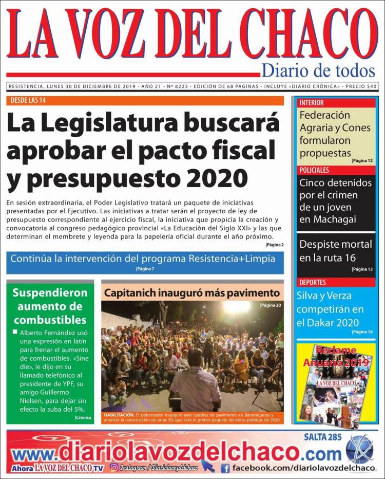 Portada de La Voz del Chaco (Argentina)