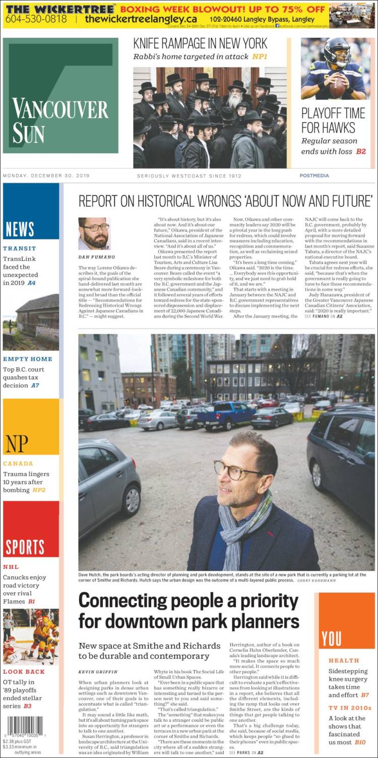 Portada de The Vancouver Sun (Canadá)