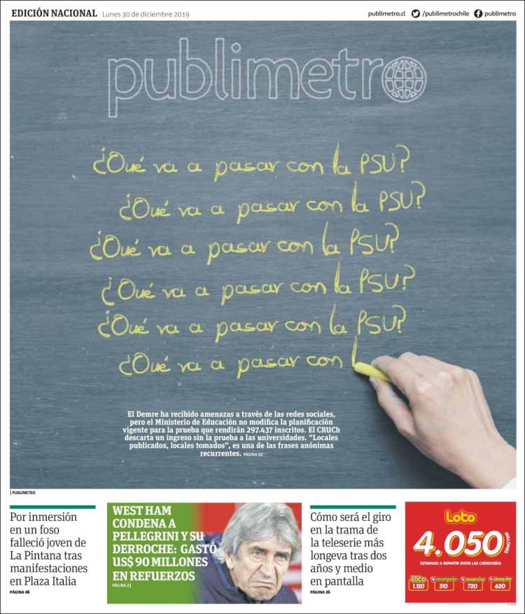 Portada de Publimetro (Chile)