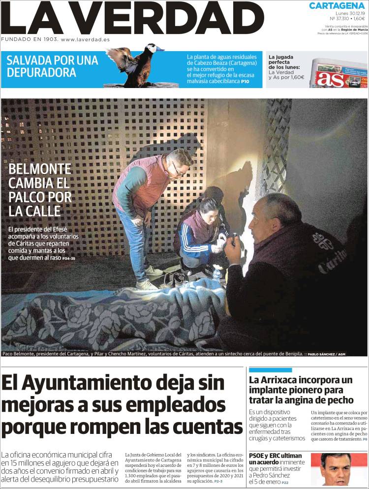 Portada de La Verdad de Cartagena (Espa&ntilde;a)