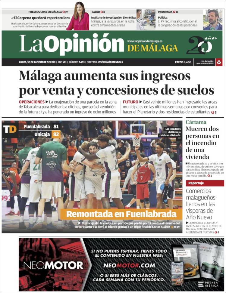 Portada de La Opinión de Málaga (Espa&ntilde;a)