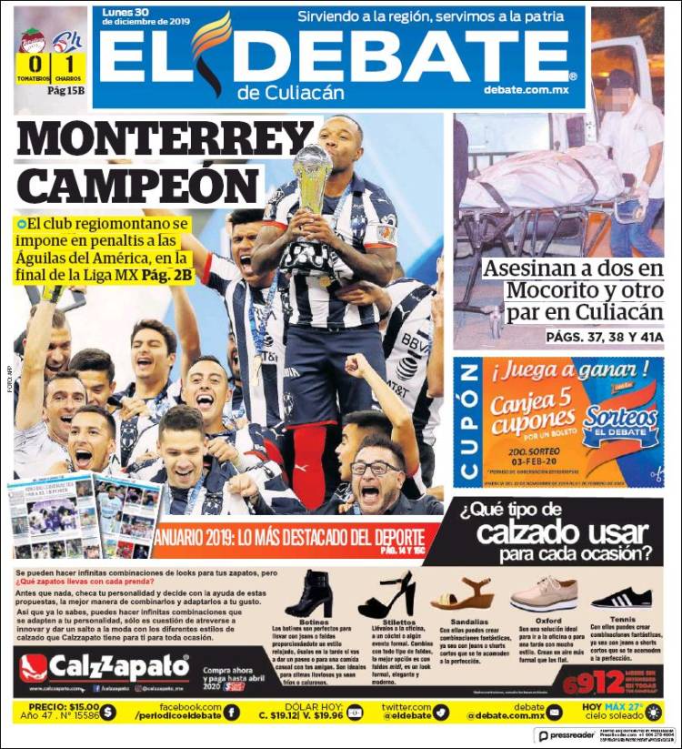 Portada de El Debate de Culiacán (México)