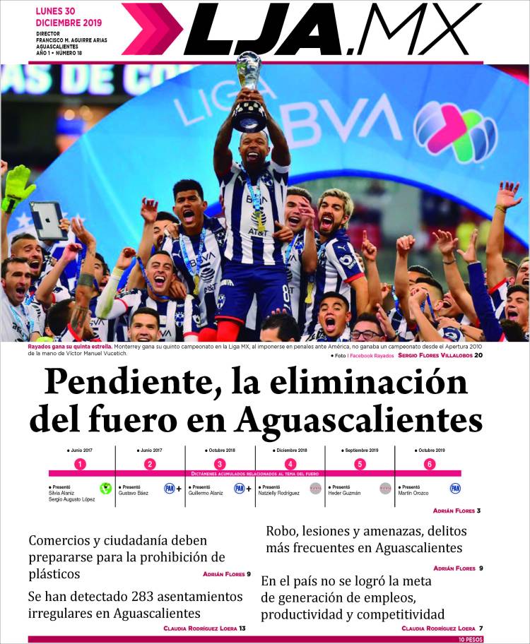 Portada de La Jornada de Aguascalientes (México)