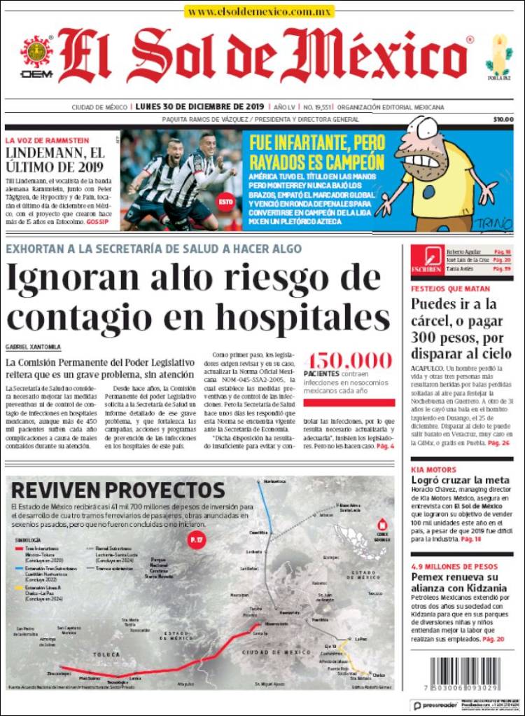Portada de El Sol de México (México)