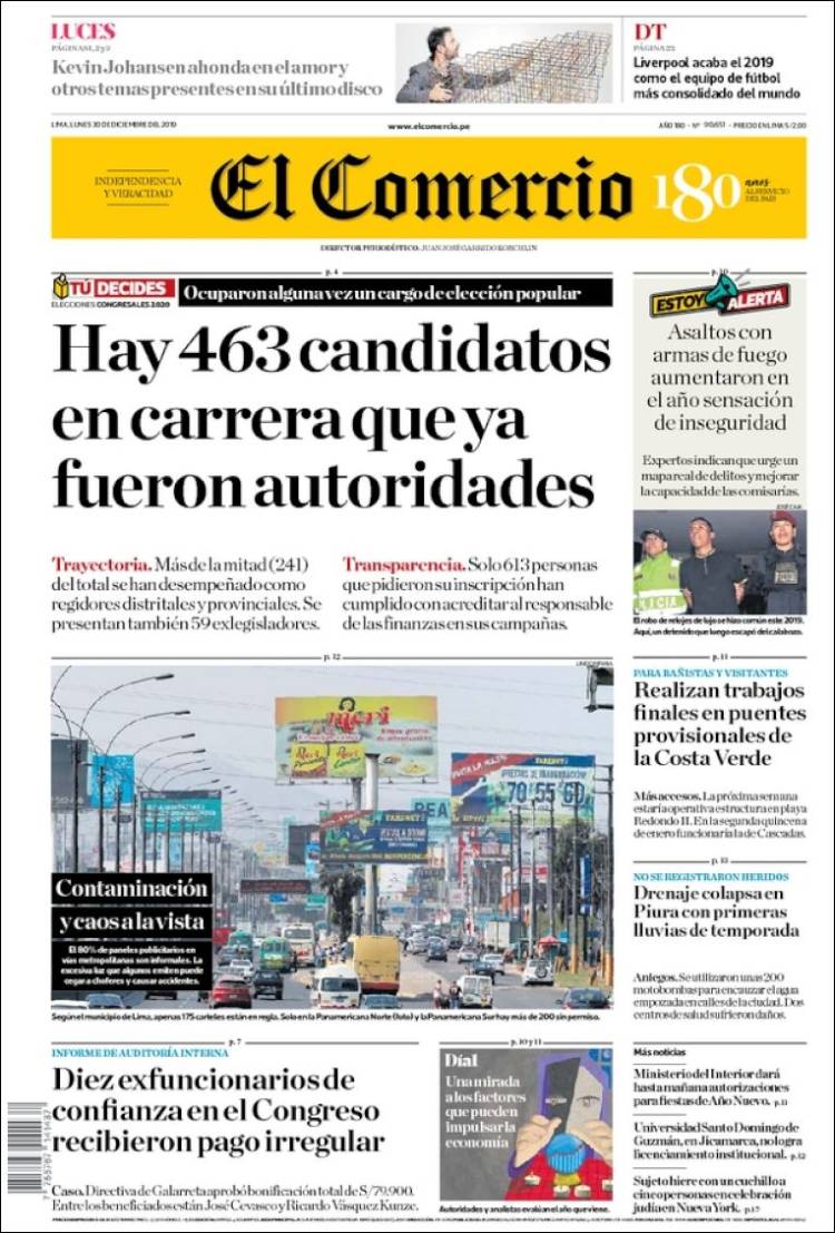 Portada de El Comercio (Perú)