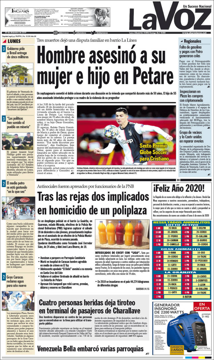 Portada de Diario La Voz (Venezuela)