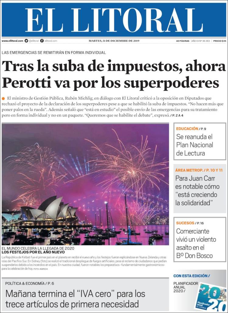 Portada de Diario El Litoral (Argentina)