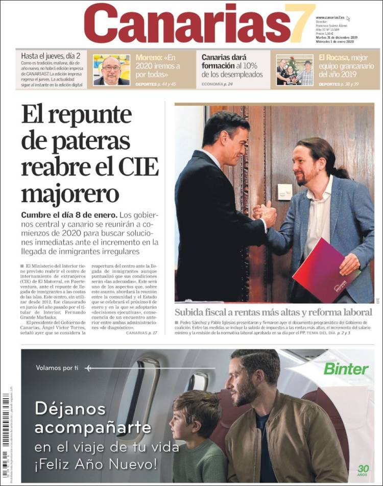 Portada de Canarias 7 (España)