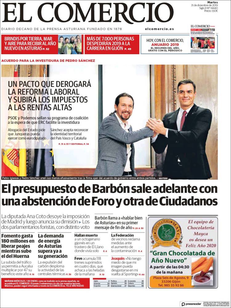 Portada de El Comercio - Gijón (España)