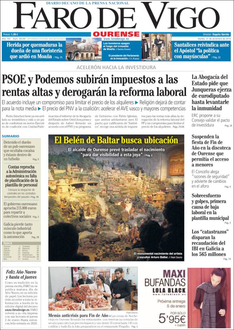 Portada de El Faro de Vigo - Ourense (España)