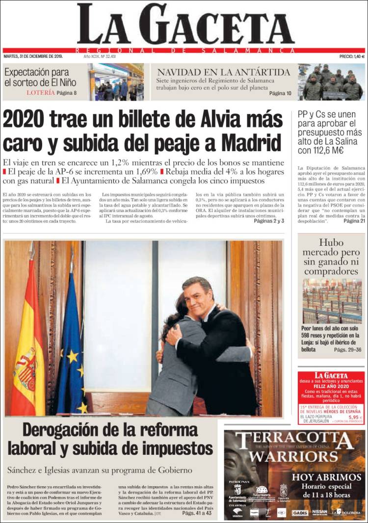 Portada de La Gaceta de Salamanca (España)