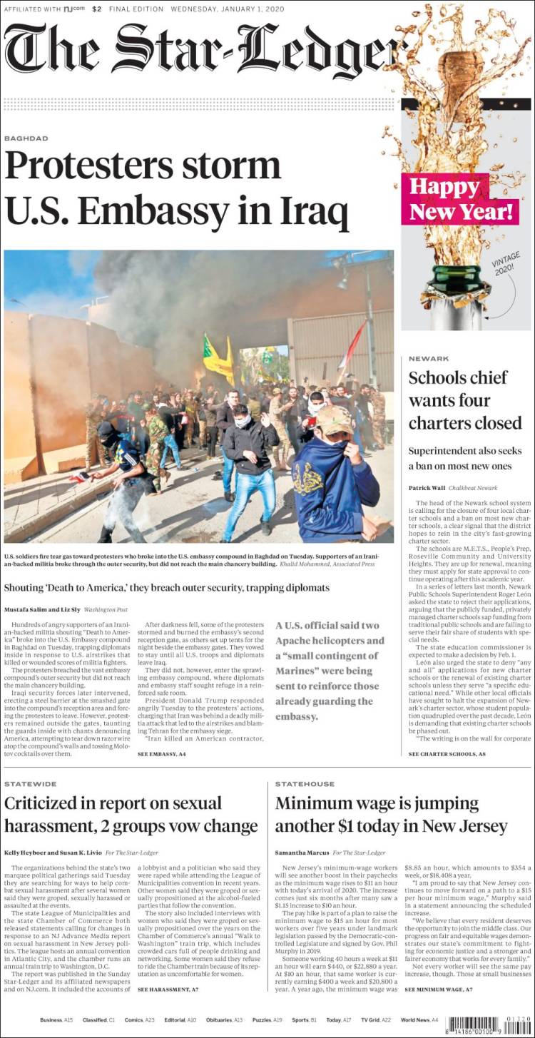 Portada de Star-Ledger (USA)