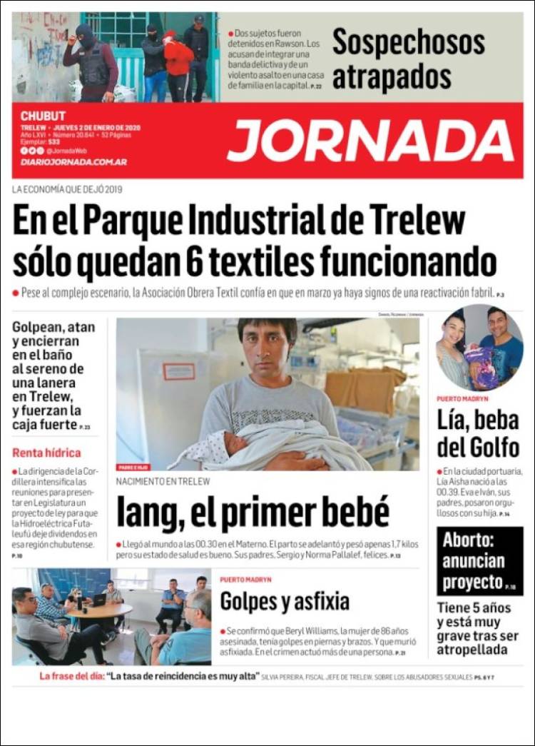 Portada de Diario Jornada en la Patagonia (Argentina)