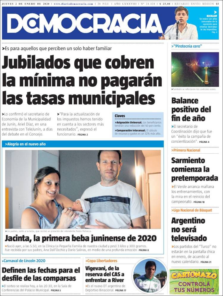Portada de Diario Democracia (Argentina)