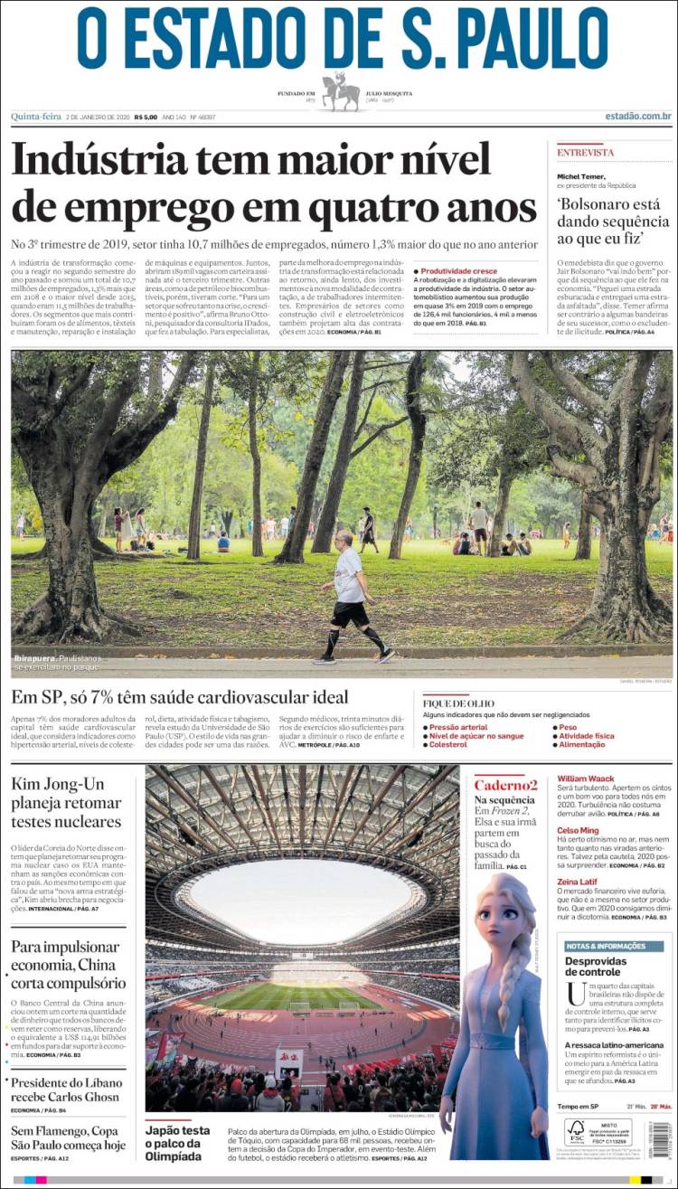 Portada de O Estado de São Paulo (Brasil)