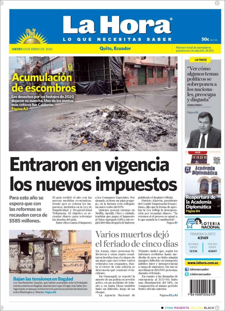 Portada de La Hora - Ecuador (Ecuador)