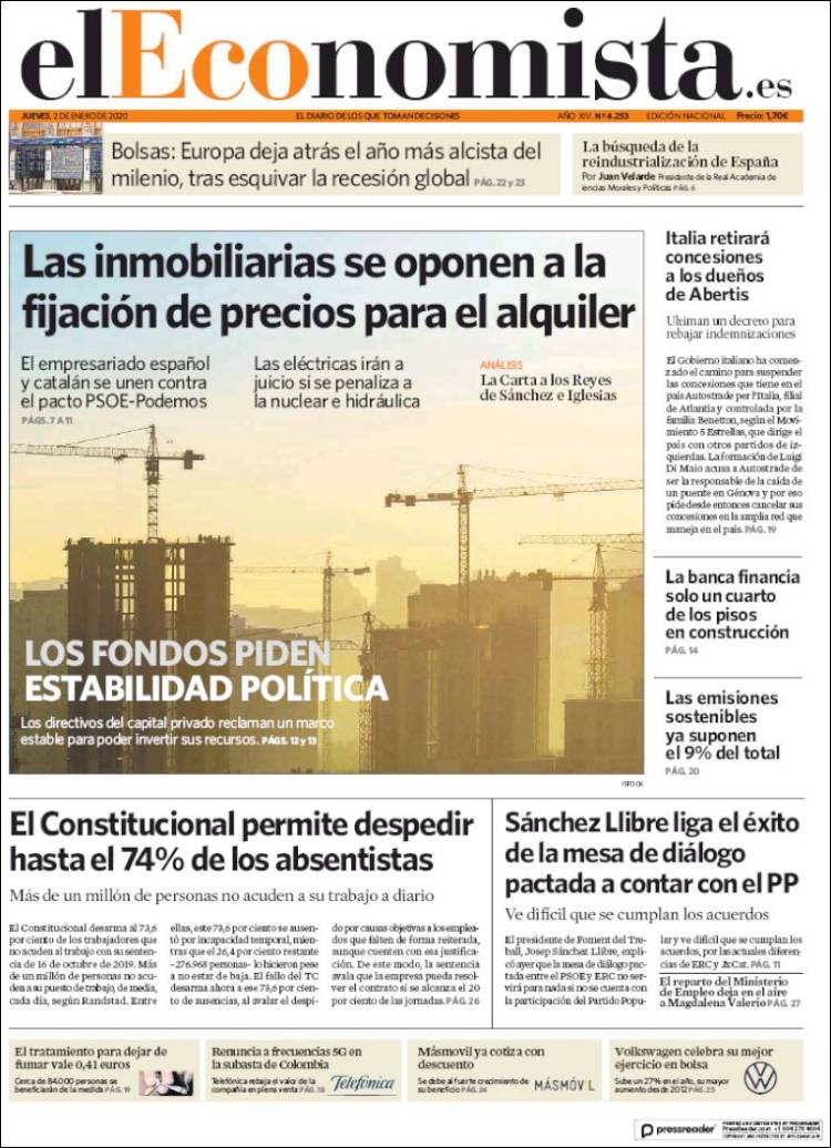 Portada de El Economista (Espa&ntilde;a)