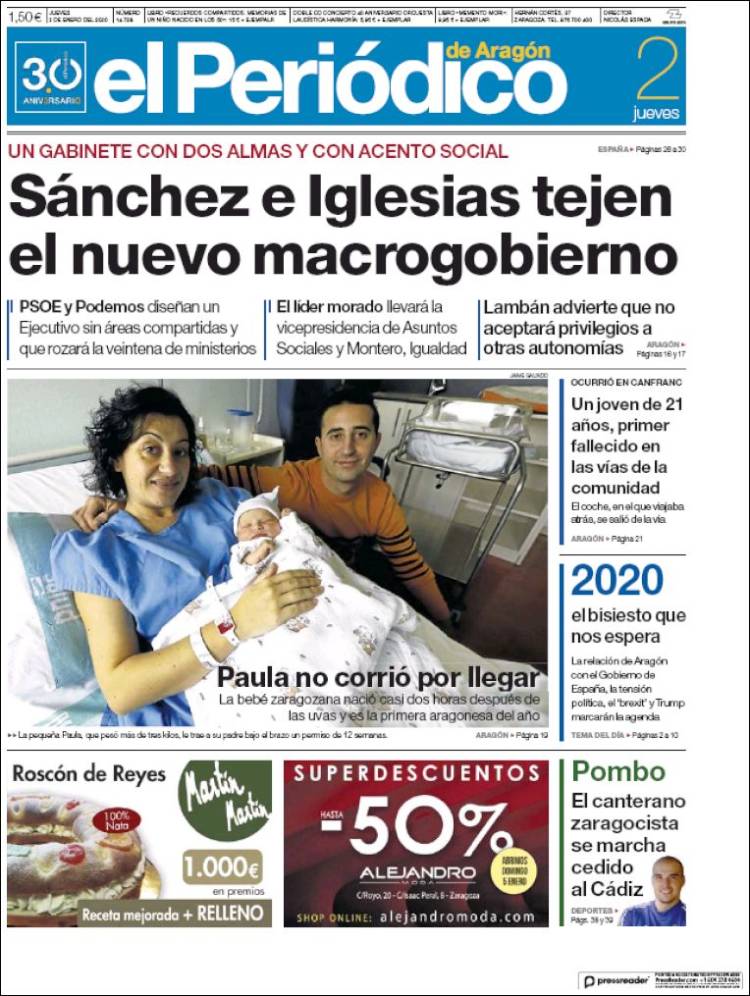 Portada de El Periódico de Aragón (Espa&ntilde;a)