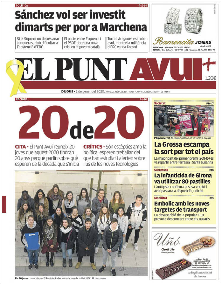 Portada de El Punt Avui (Espa&ntilde;a)