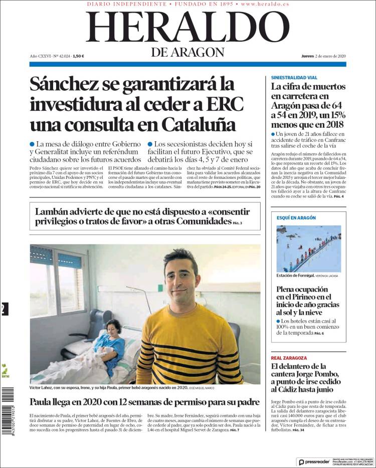 Portada de Heraldo de Aragón (Espa&ntilde;a)