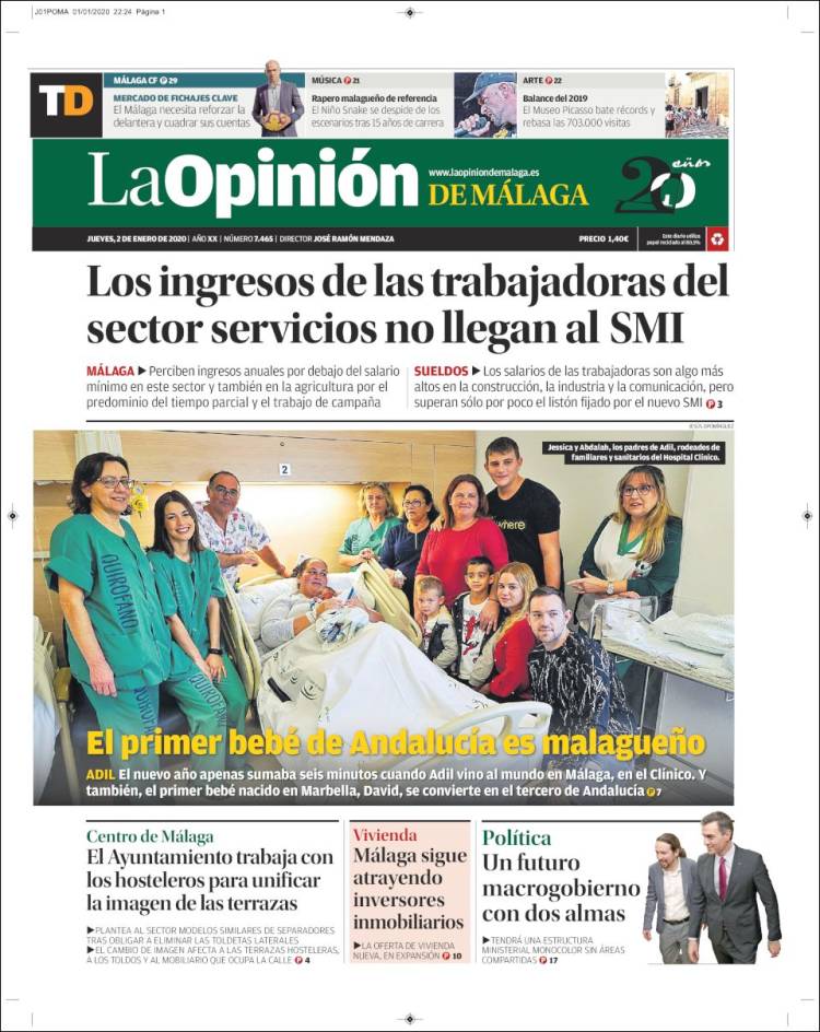 Portada de La Opinión de Málaga (Espa&ntilde;a)